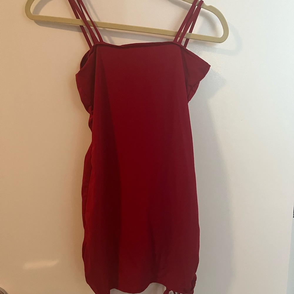 Red Ruched Mini Dress Size M - Picture 2 of 2